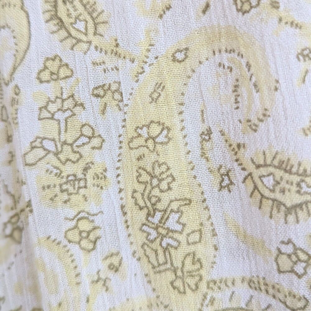 Lucky Brand Yellow Paisley Boho Midi Dress Size L Short Flutter Sleeves - Picture 3 of 7